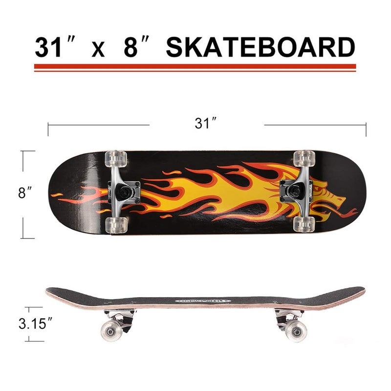 Chrome Wheels ChromeWheels 31 inch Skateboard Double Kick Skate Board Cruiser Longboard 8 Layer Maple Deck Skateboards for Kids and Beginners - Image 3